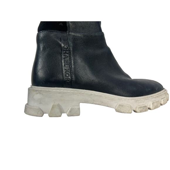 Michael Kors Leather Logo Lug Boots Chunky Sole Black White 5.5 Grunge Goth Blog - Picture 12 of 16